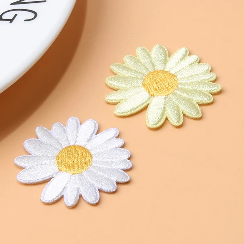 Color: Dark blue - Butterfly Daisy Embroidery Patches for Clothing Thermoadhesive Patches DIY Fusible Patch on Kids Clothes Sunflower Badges Sewing