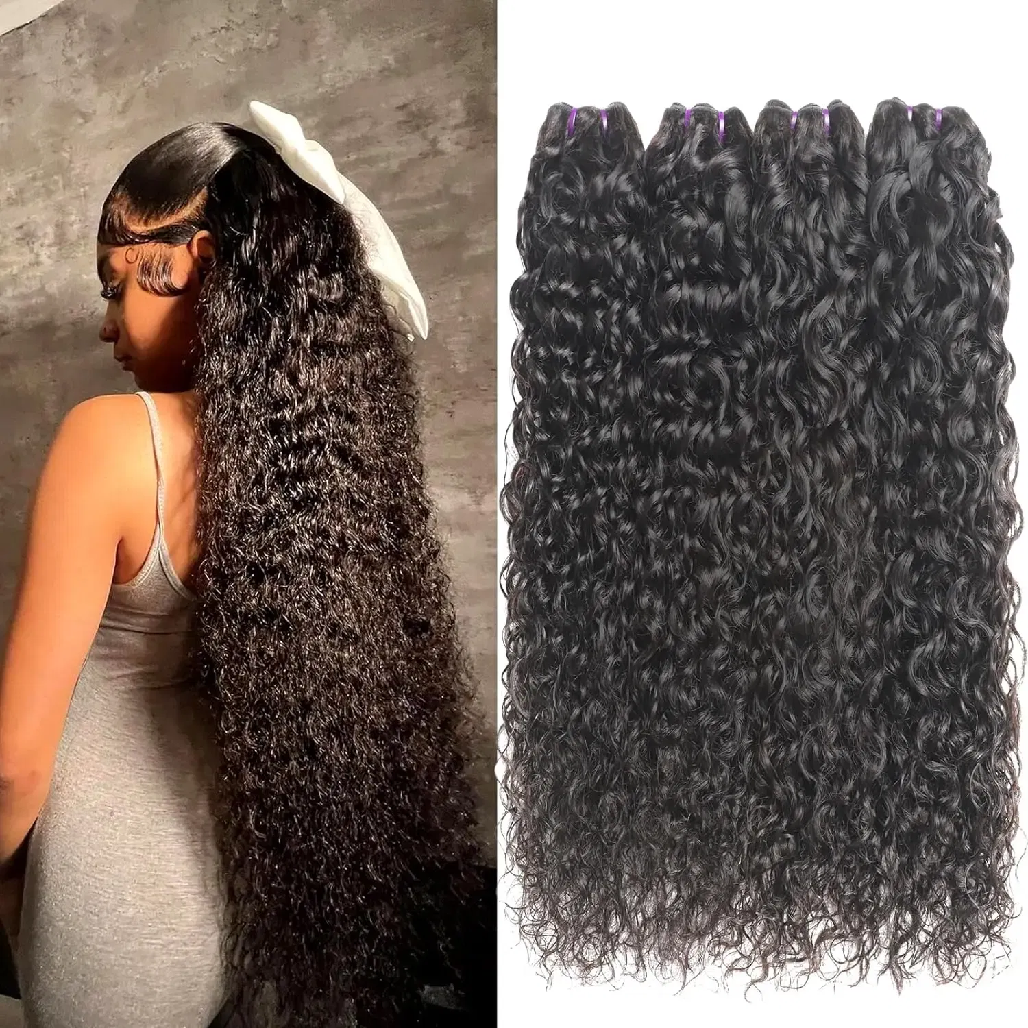 Color: #1, Material Grade: Remy Hair, Longest Hair Proportion: 25%-30%, Ships From: CHINA, Stretched Length: 22 24 26 28 - Water Wave Bundles 10A Peruvian 100% Human Hair Bundles 1 3 4 Bundles Deal Wet And Wavy Curly Hair Extensions