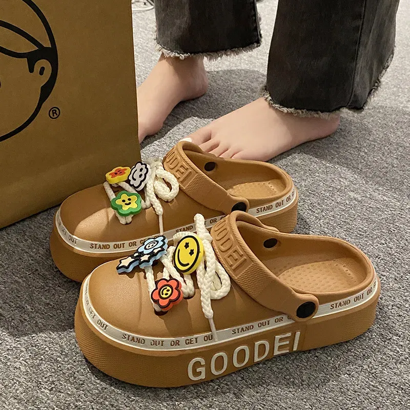 Color: Blue, Shoe Size: 21 - Women Sandals 2024 New Arrival Elegant Clogs Fashion Street Beach Slides Height Increasing Slippers For Girls