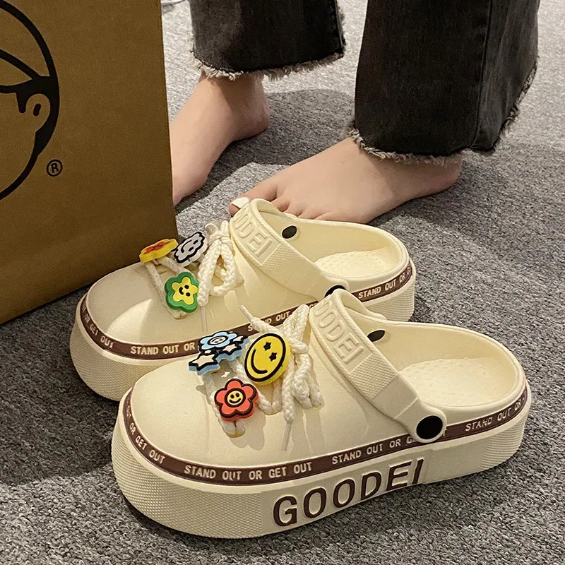 Color: Blue, Shoe Size: 21 - Women Sandals 2024 New Arrival Elegant Clogs Fashion Street Beach Slides Height Increasing Slippers For Girls