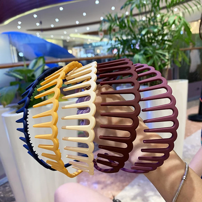 Color: Red - Resin Hair Comb Hairbands Hair Accessories Matte Hair Hoop with Teeth Non-slip Head Hoop Frosted Makeup Dressing Thin Headband