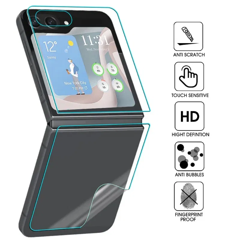 Color: Transparent - For Samsung Galaxy Z Flip 5 Z Flip5 5G Phone Screen Protectors Front Back Inner HD Soft Hydrogel Film Anti-Scratch Protection