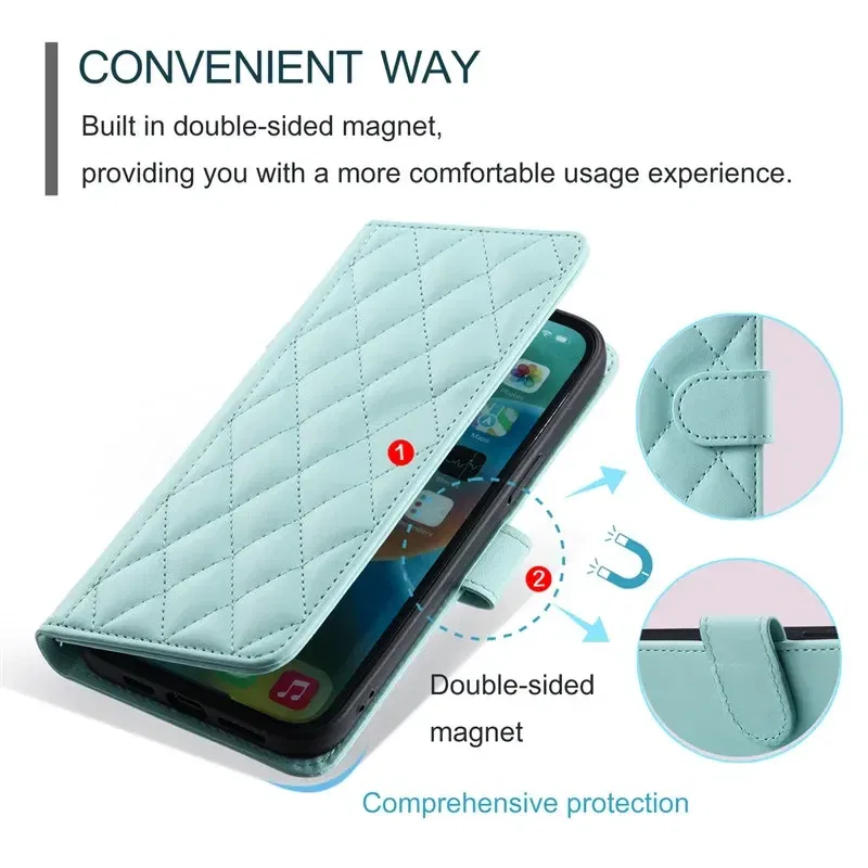 Material: plastic, Color: Pink - Long lanyard Flip Leather Phone Case for Samsung Galaxy S24 Ultra S23 FE S22 S21 S20 S10 Plus Wallet Card Cover Coque