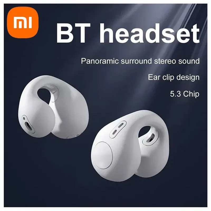 Color: Beige - Xiaomi Ear-Clip Bluetooth-compatible Headphones Bone Conduction Earphone Wireless Earbuds 3D Surround Stereo Bass Sports Headset