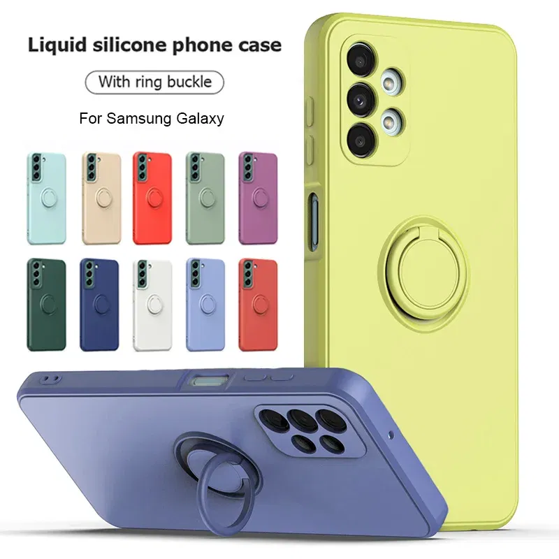 Color: Blue, Ships From: CHINA, Material: NEOPRENE - With Ring Holder Phone Case For Samsung Galaxy S24 Ultra S23 S22 S21 Plus A13 A52 A53 A54 TPU Soft Back Cover
