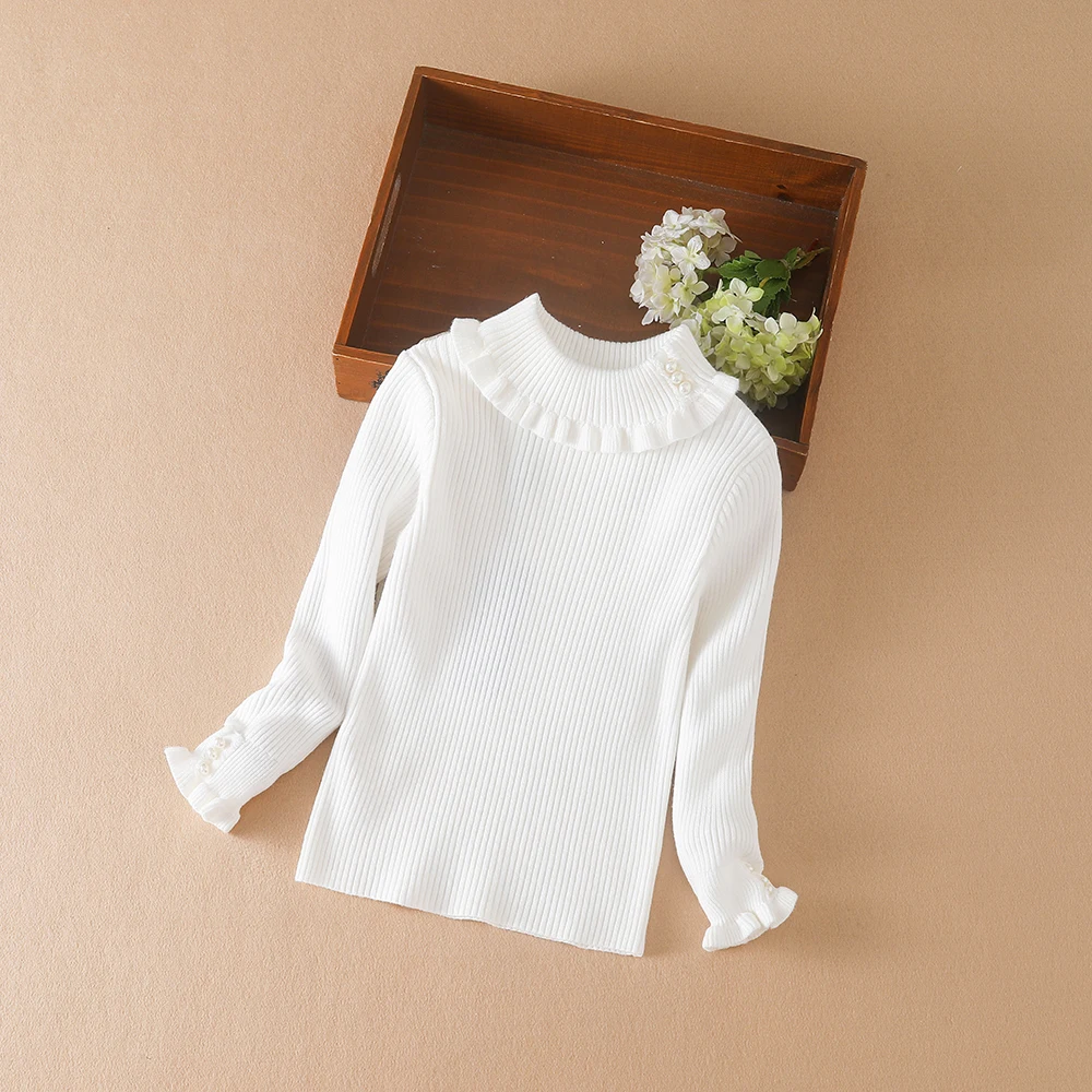 Color: Ivory, Kid Size: 8T - Girls Sweater 2025 New Winter Children Clothes Kids Tops Warm Knitwear Kids Sweater Baby Girls Turtleneck Sweaters