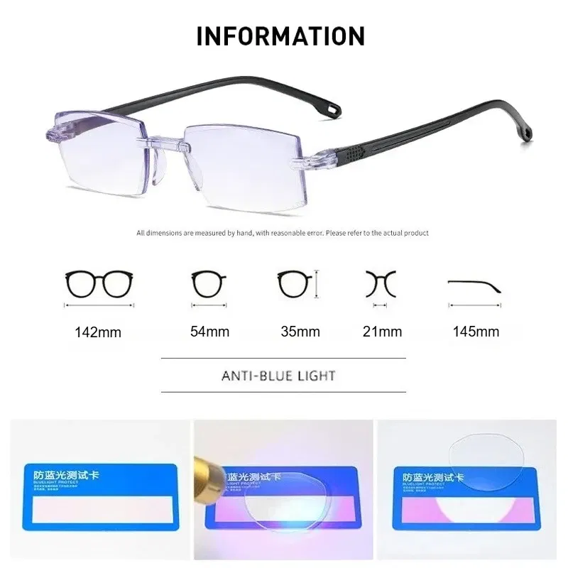 Eye Prescription: +400, Frame Color: Red - New Blue Light Blocking Scratch Resistant Bifocal Reading Glasses for Both Men Women Universal Frameless Design Power 0 To +4.0