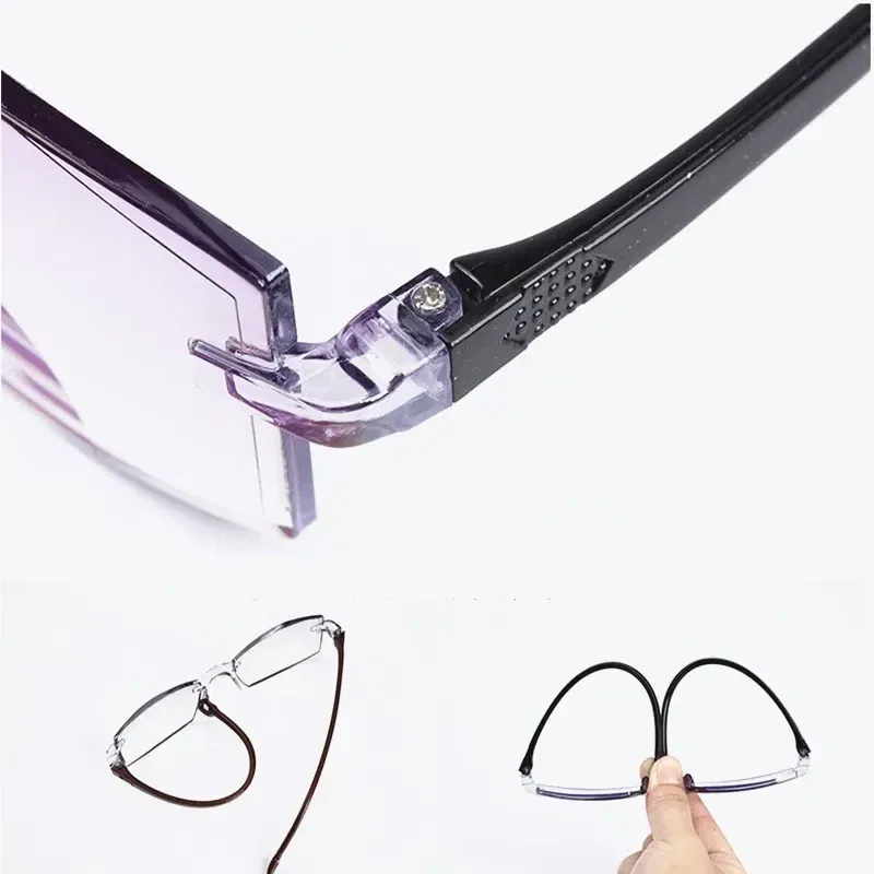 Eye Prescription: +400, Frame Color: Red - New Blue Light Blocking Scratch Resistant Bifocal Reading Glasses for Both Men Women Universal Frameless Design Power 0 To +4.0