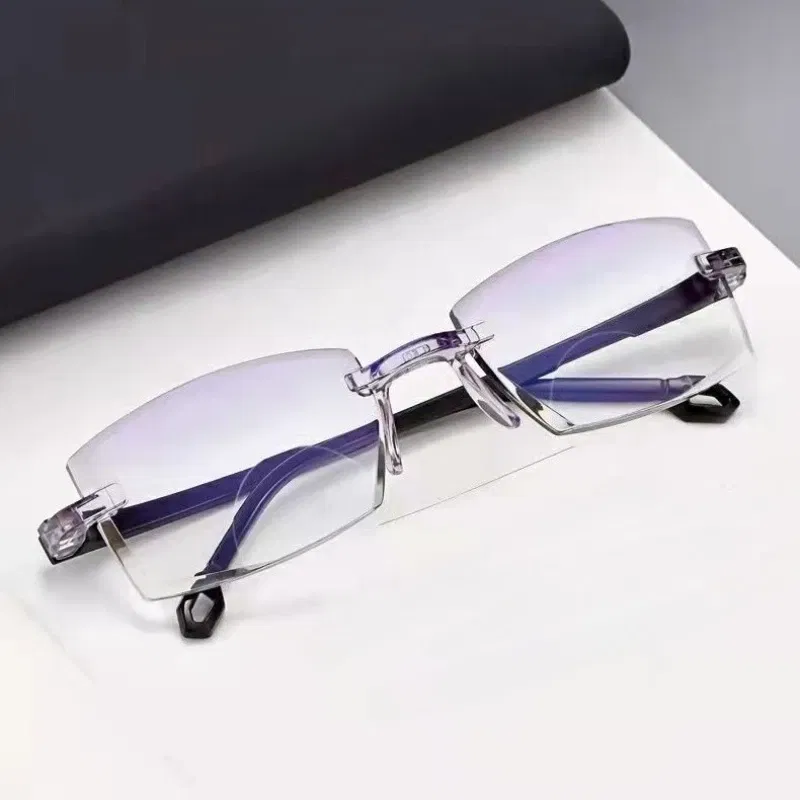 Eye Prescription: +400, Frame Color: Red - New Blue Light Blocking Scratch Resistant Bifocal Reading Glasses for Both Men Women Universal Frameless Design Power 0 To +4.0