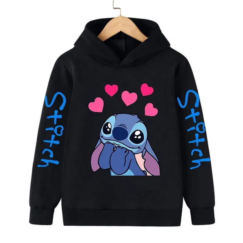Color: Orange, Size: 12cm - New in Cool Stitch Hoodie Children Cartoon Clothes Kid Girl Boy Lilo and Stitch Sweatshirt Manga Hoody Baby Casual Top