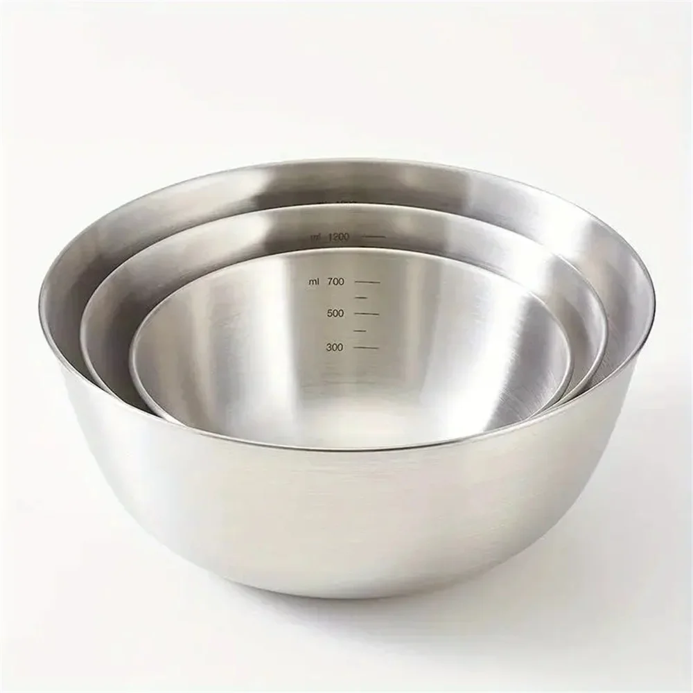 Color: Red - 1-3 Stainless Steel Bowl Set with Scale for Cooking Baking Food Storage Large Capacity Mixing Bowls for Home Kitchen Essentials