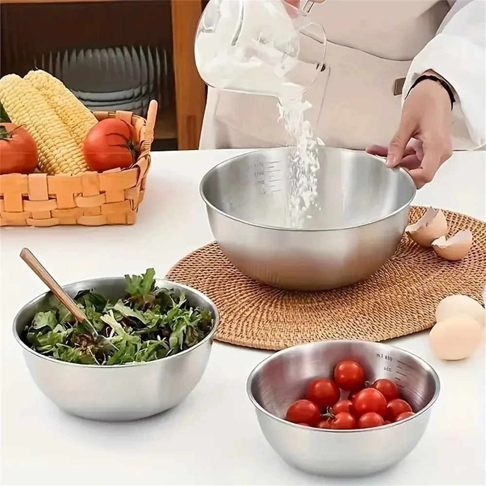 Color: Red - 1-3 Stainless Steel Bowl Set with Scale for Cooking Baking Food Storage Large Capacity Mixing Bowls for Home Kitchen Essentials