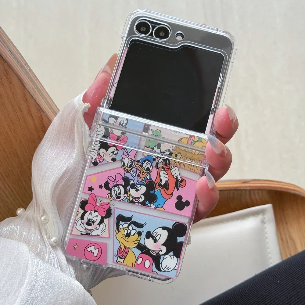 Material: Wood, Color: SKY BLUE - Cute Cartoon Disney Mickey Minnie Mouse Phone Case For Samsung Galaxy Z Flip 7 6 5 4 3 Stand Holder Case Hard Cover With Lanyard