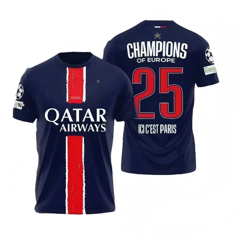 Color: black, Size: Mother 5XL - Paris Saint Germain Champion Men's 3D Printed Sports Fast Drying Breathable T-shirt Football T-shirt Family Children's T-shirt
