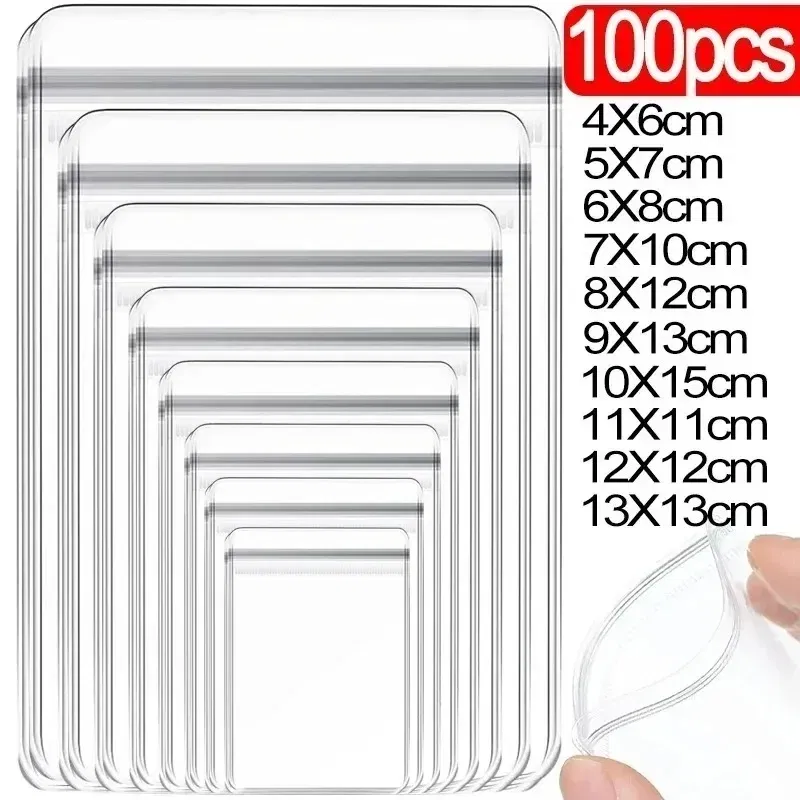 Size: L, Color: Red - 100/10Pcs PVC Jewelry Package Bags Thicken Self Sealing Pouches Anti-Oxidation  Earring Necklace Clear Organizer Bag Reusable