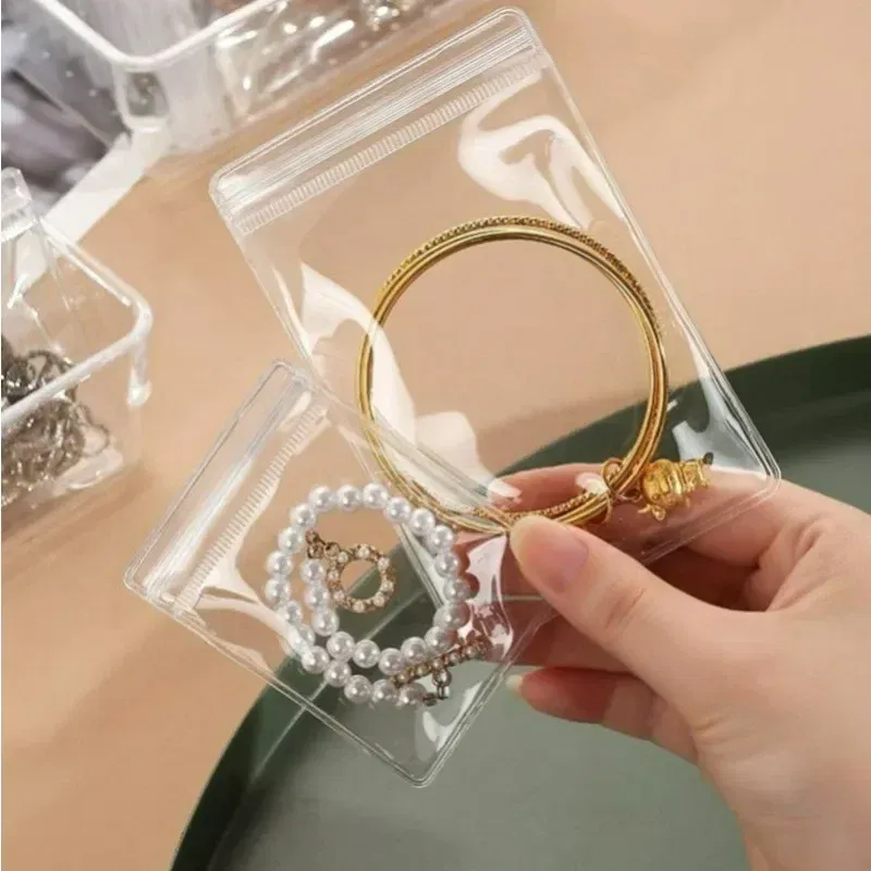 Size: L, Color: Red - 100/10Pcs PVC Jewelry Package Bags Thicken Self Sealing Pouches Anti-Oxidation  Earring Necklace Clear Organizer Bag Reusable