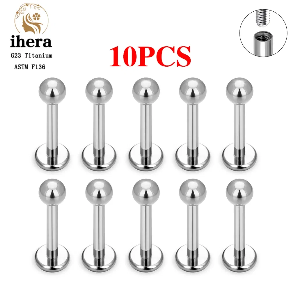 Metal color: Light Yellow Color, Ships From: CHINA, Main Stone Color: GRAY - 10PCS G23 Titanium Labret Piercing Lip Ring 16G F136 Internal Thread Nose Stud Earring Tragus Helix Cartilage Piercing Jewelry