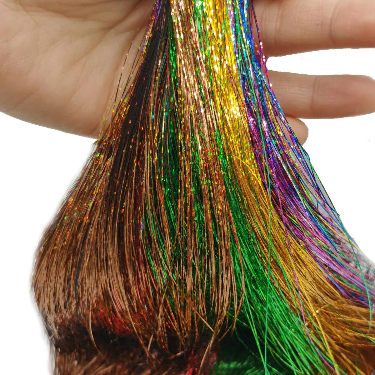 Color: Not Dyed, Stretched Length: 24inches - 48 Inch Hair Tinsel Kit With Tool 1200 strands Tinsel Hair Extensions 12 Colors Fairy Hair Tinsel, Sparkling Shiny Hair Tinsel