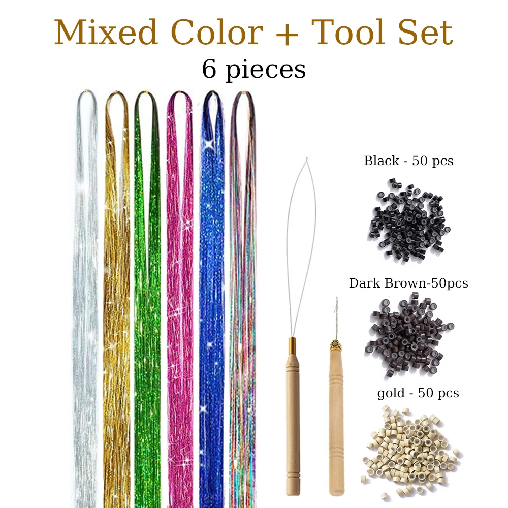 Color: Not Dyed, Stretched Length: 24inches - 48 Inch Hair Tinsel Kit With Tool 1200 strands Tinsel Hair Extensions 12 Colors Fairy Hair Tinsel, Sparkling Shiny Hair Tinsel