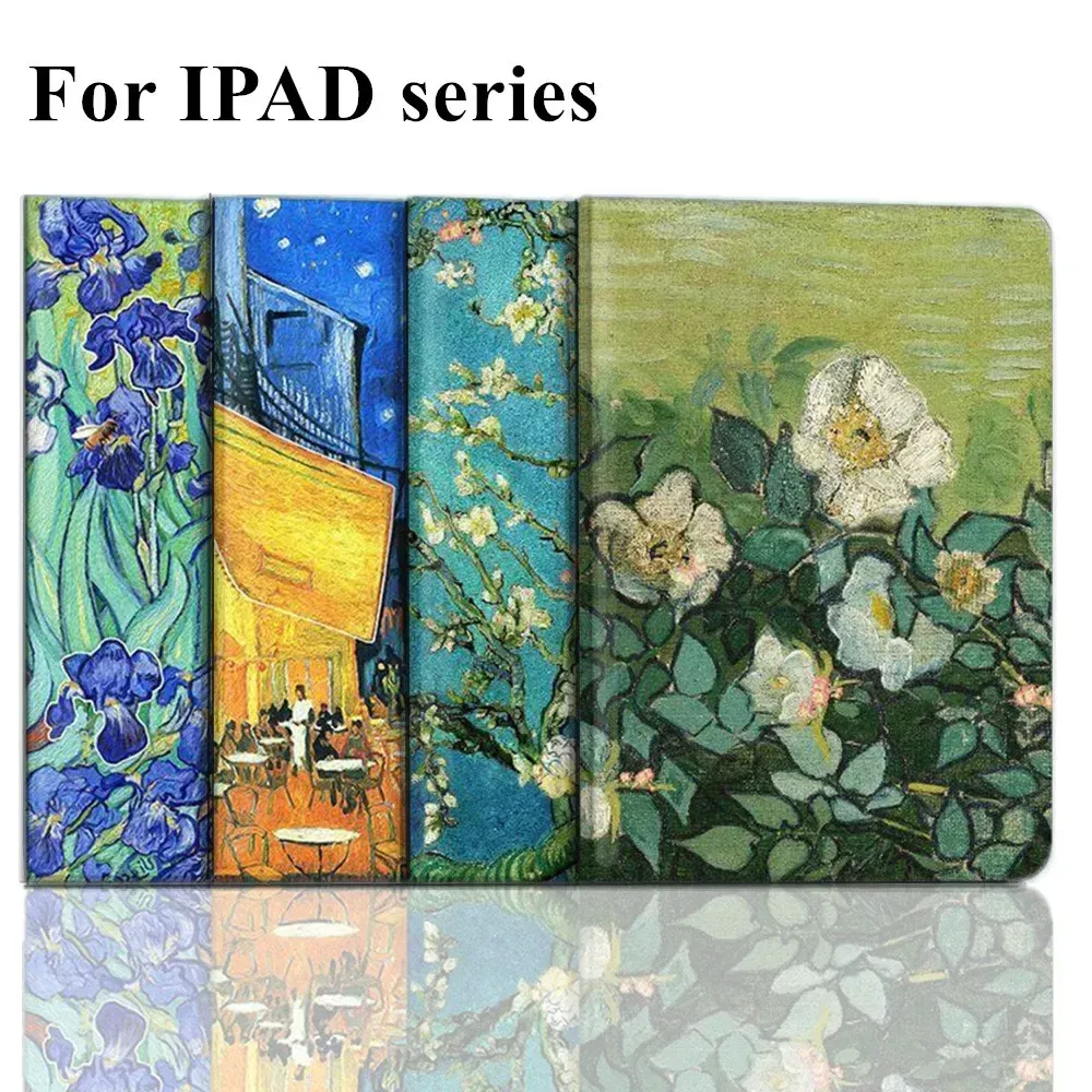Color: WHITE, Size: EIGHTEEN - Case For iPAD 10 9 8 7 6 5 th Generation Pro 11 12.9 10.5 Air 5 4 3 2 Mini 6 Funda Cover Luxury Van Gogh Oil Painting Flower Art