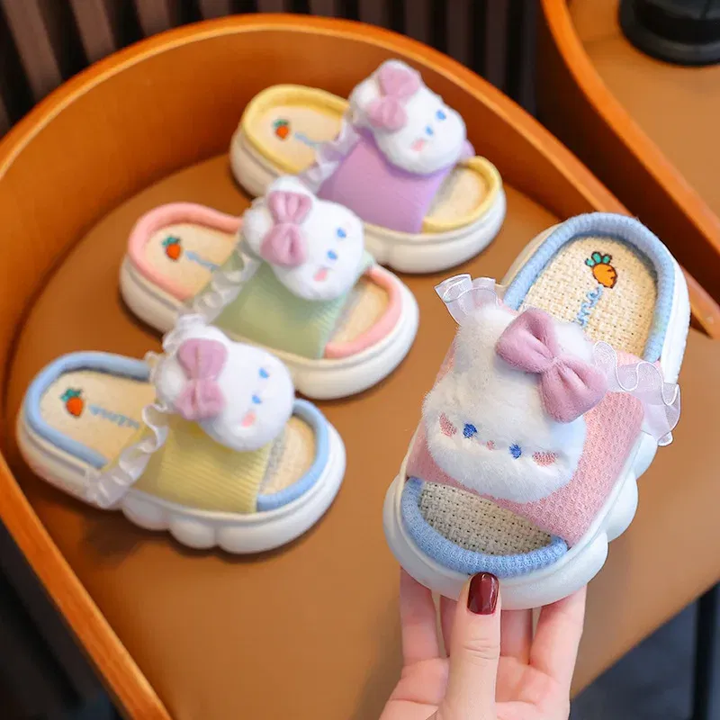 Color: Beige, Shoe Size: 3.5 - Women's Slippers Casual Cute Cartoon Open Toe Platform Slippers Girls' Breathable, Lightweight, Non-slip Home Shoes