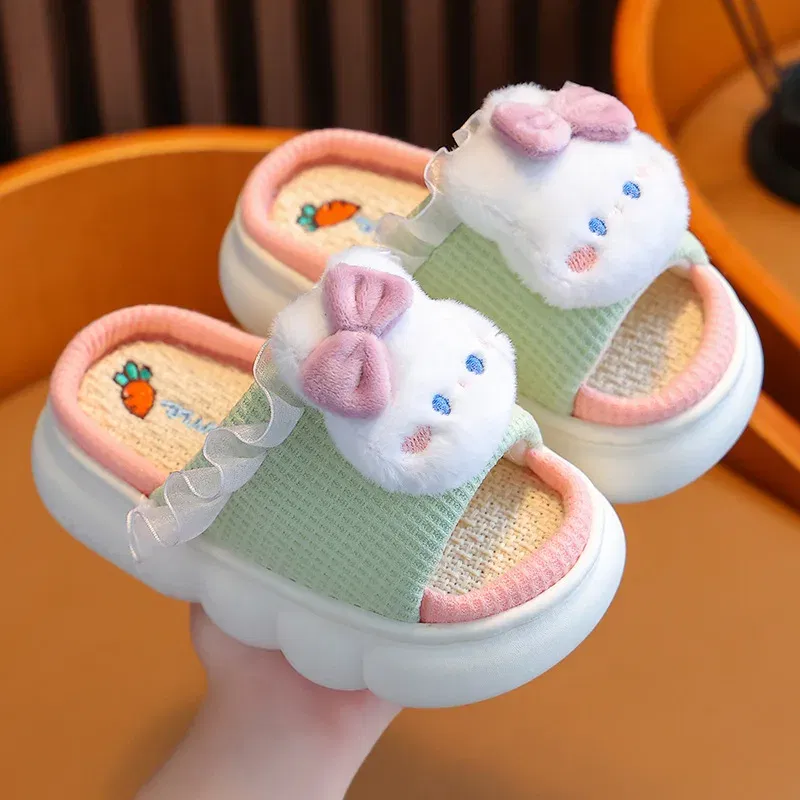 Color: Beige, Shoe Size: 3.5 - Women's Slippers Casual Cute Cartoon Open Toe Platform Slippers Girls' Breathable, Lightweight, Non-slip Home Shoes