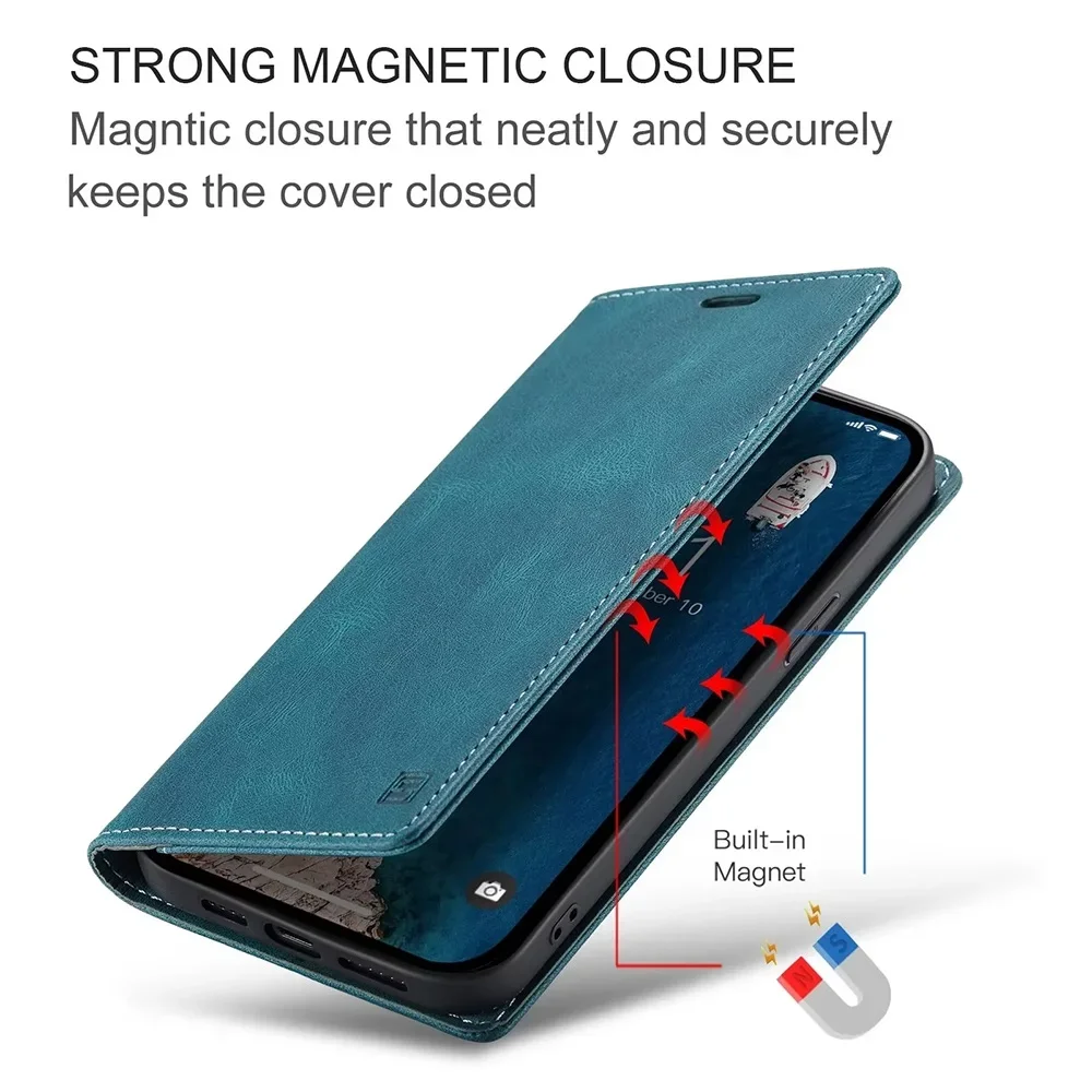 Color: Blue, Material: Leather - Leather Cases for IPhone 16 15 14 13 12 11 Pro Max XR XS Max 8 7 6s Plus SE 2022 2020 Wallet Folio Flip Cover Rfid Blocking