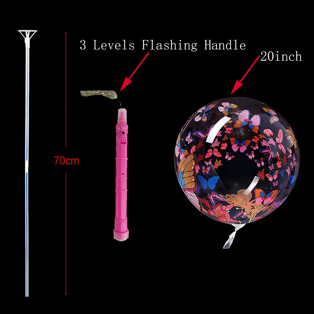 Color: ROSE RED, Ballon Size: 10inch, Shape: X - 1/5/10/20/30pcs LED Light Up BoBo Balloons Colorful 3 Levels Flashing Handle 20 Inches Bubble Balloon 70cm Stick