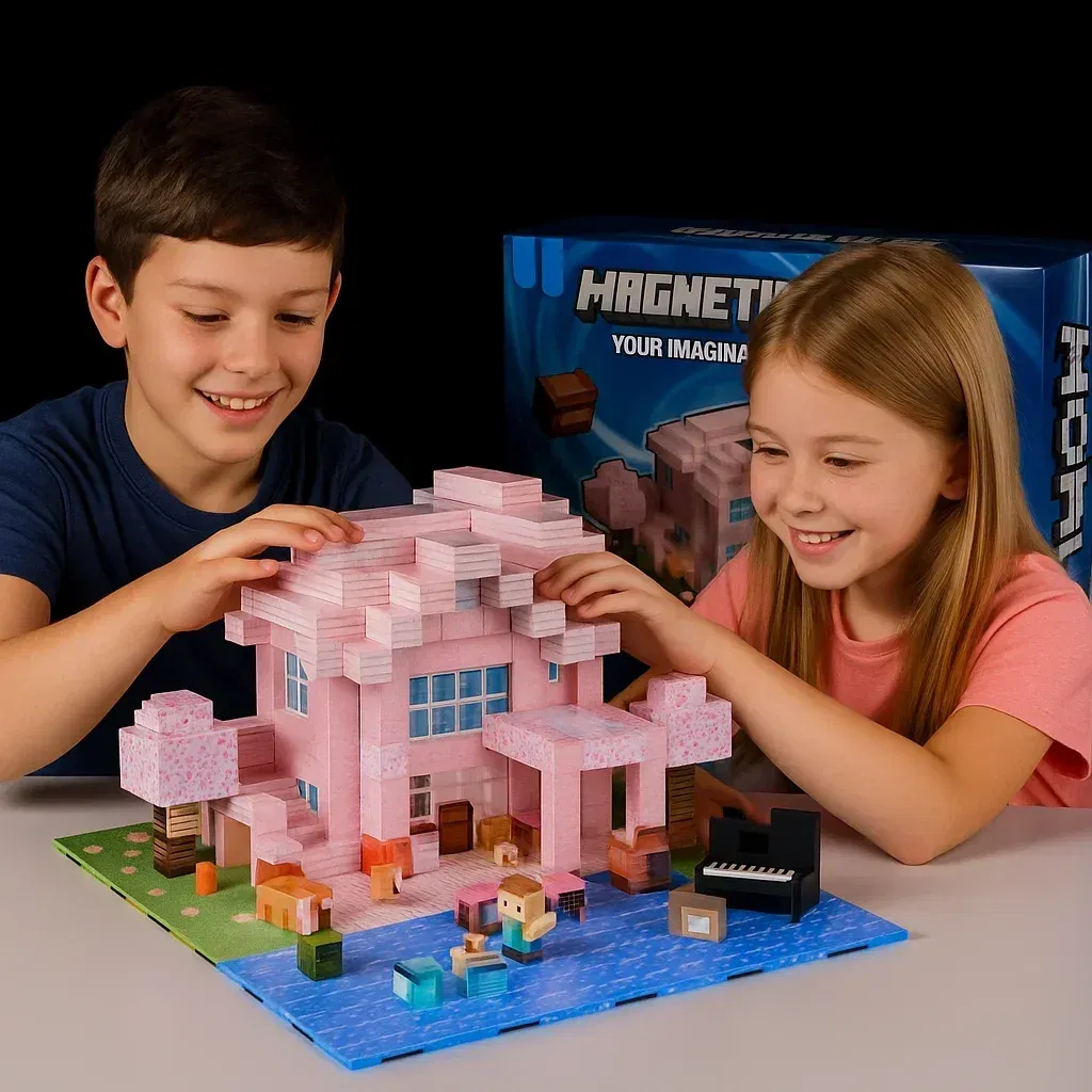 Color: Dark Blue - Magnetic Building Blocks Mine World Magnet Cube Set for Boy Girl Kid Age 3+ DIY Pixel style Model Base plate STEM Toy Baseplate