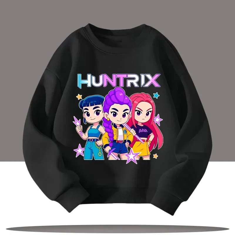 Color: GRAY, Kid Size: 8 - Children's Clothing K-pop Demon Hunters Cartoon Print 3-12 Year Old New Style Kids Round-neck Sport Shirt Cute Girl Casual Top