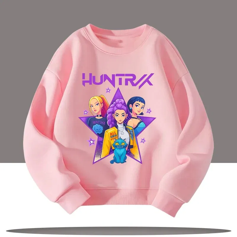 Color: GRAY, Kid Size: 8 - Children's Clothing K-pop Demon Hunters Cartoon Print 3-12 Year Old New Style Kids Round-neck Sport Shirt Cute Girl Casual Top