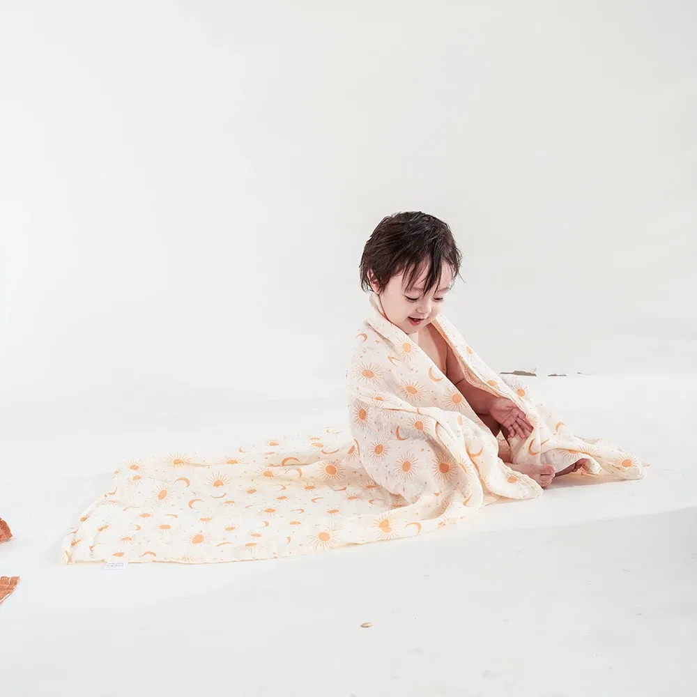 Color: Ivory - Kangobaby New Design 2pcs Set Double Layers 100% Cotton Newborn Baby Muslin Swaddle Blanket