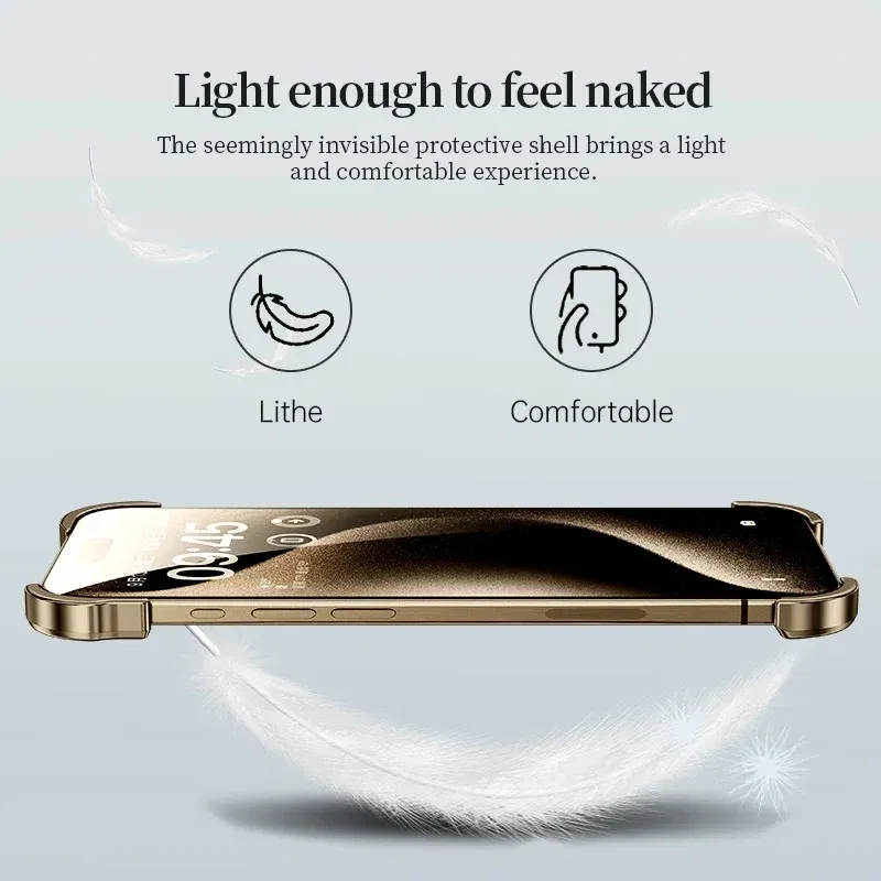 Color: WHITE, Material: POLYESTER - Aluminum Metal Rimless Phone Case for iPhone 16 15 14 Plus 13 12 Pro Max Lens Protective Film Hollow Logo Cooling Accessory Case
