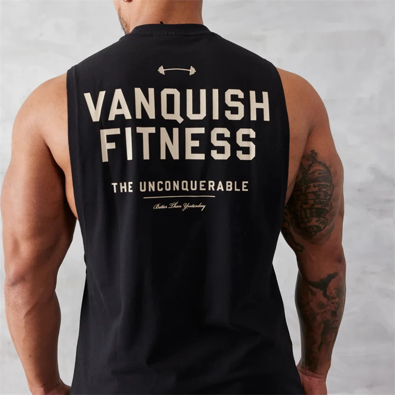 Color: WHITE, Size: XL - Gym exercise fitness sports men's vest cotton wide shoulder round neck sleeveless shirt slim casual men's wear