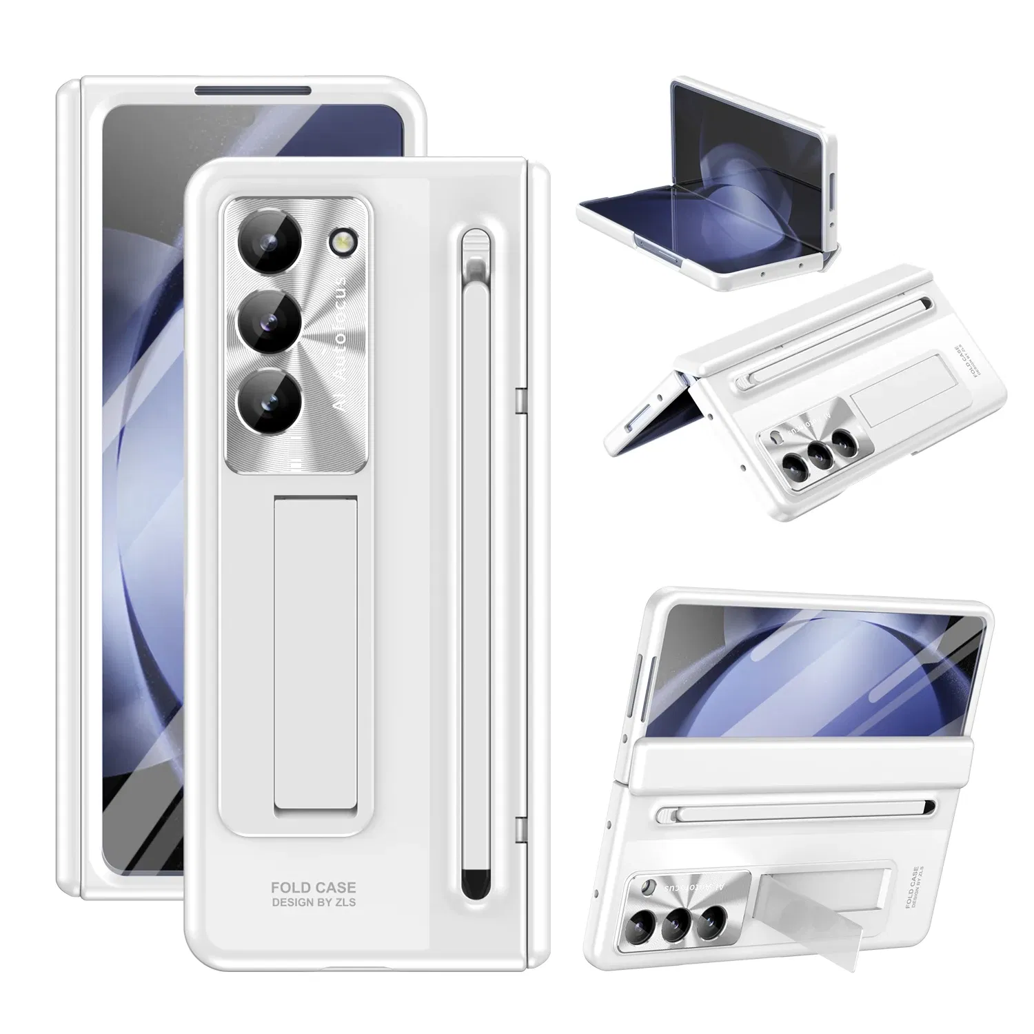 Color: Brown, Bundle: Case & Strap, Material: ABS - For Samsung Galaxy Z Fold 4 5 Case With S Pen Stand & Hinge Cover Screen Protector All-inclusive Anti-drop For Z Fold5 Fold4