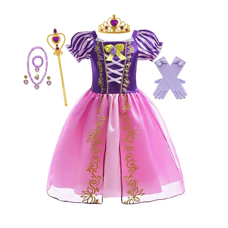 Color: army green, Kid Size: 2T - Disney Deluxe Elegant Rapunzel Princess Ball Gown Fancy Birthday Party Dress Cinderella Vestidos Costume Play Carnival Apparel