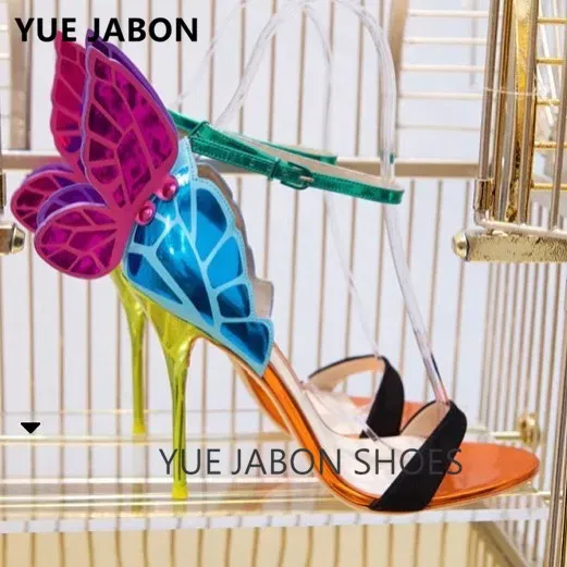 Color: Navy Blue, Shoe Size: 7.5 - Women Summer Sandals Fashion Embroidered Satin Butterfly High Heeled Footwear Adjustable Ankle Strap Shoes Women high heels