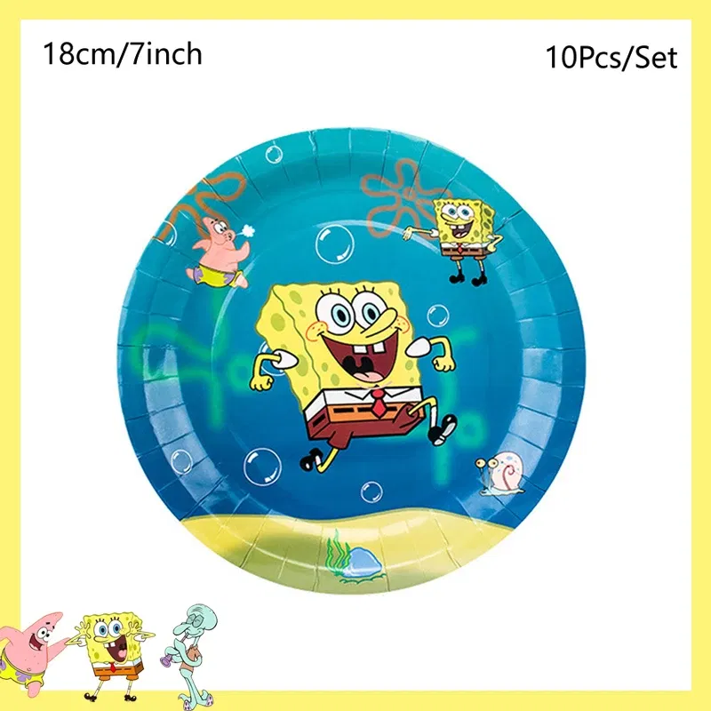 Color: Blue - SpongeBob Party Decorations Disposable Tableware Cup Baby Shower Birthday Theme Plate Tablecloth Kids Birthday Party