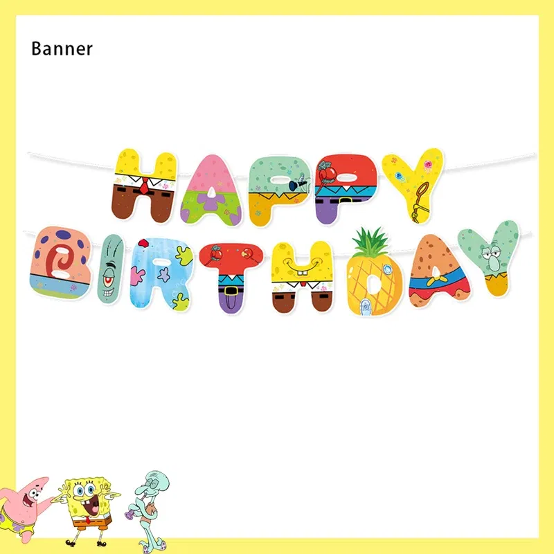 Color: Blue - SpongeBob Party Decorations Disposable Tableware Cup Baby Shower Birthday Theme Plate Tablecloth Kids Birthday Party