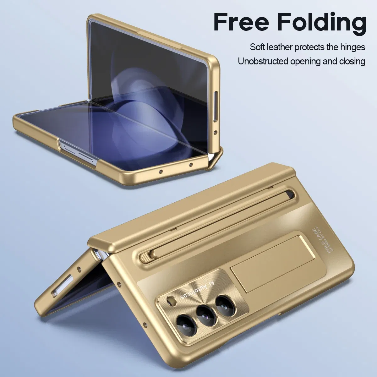 Color: Fluorescein, Material: Aluminum - With Touch Pen For Samsung Galaxy Z Fold 6 5 4 Case Hinge Armor Shockproof Magnetic Kickstand 360 Full Protection Folding Cover