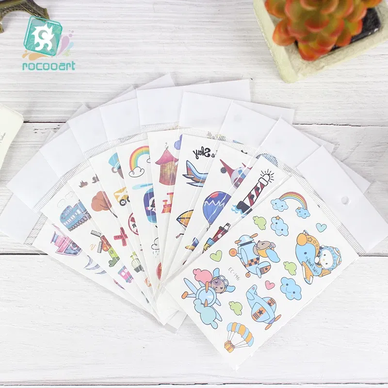 Color: light yellow - 1Sheets Vehicle Temporary Tattoo Small Cars Helicopter Train Steamship Hot Air Balloon Kid  Waterproof  Fake Tattoo Sticker