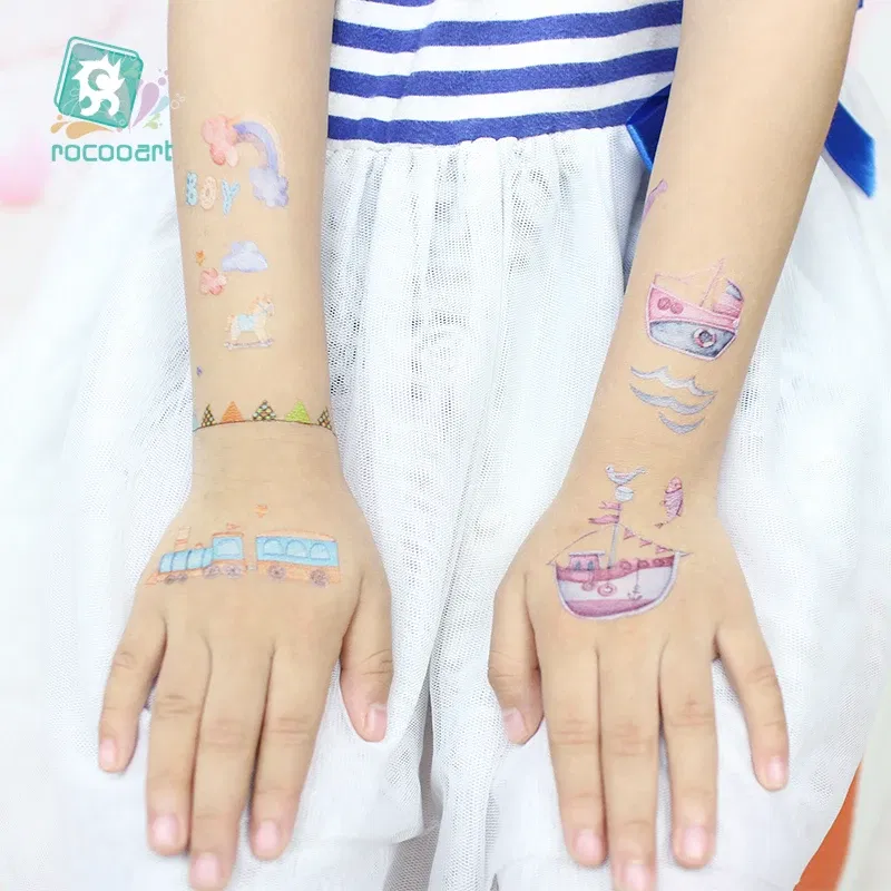 Color: light yellow - 1Sheets Vehicle Temporary Tattoo Small Cars Helicopter Train Steamship Hot Air Balloon Kid  Waterproof  Fake Tattoo Sticker