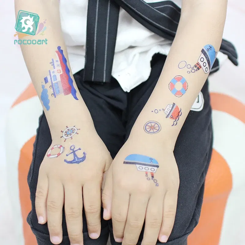 Color: light yellow - 1Sheets Vehicle Temporary Tattoo Small Cars Helicopter Train Steamship Hot Air Balloon Kid  Waterproof  Fake Tattoo Sticker