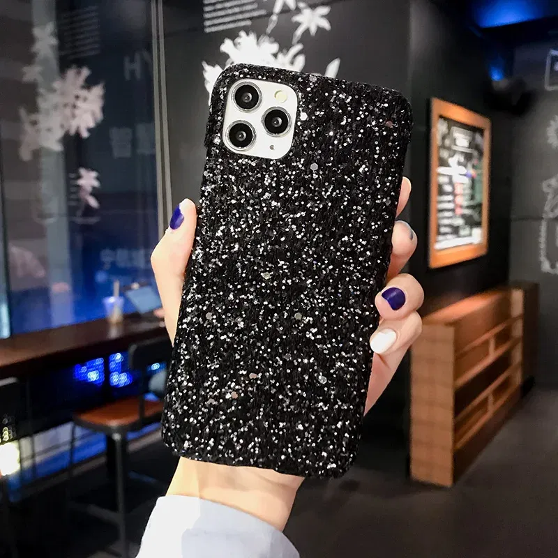 Color: black, Material: PVC - Hard Shiny Diamond Girly Phone Case for iPhone 11 12 13 14 15 Pro Max 14 15Plus