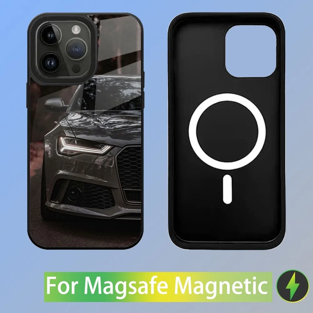 Color: black, Material: EVA - R-S 6 7 sport car Phone Case For iPhone 16,15,14,13,12,11,Plus,Pro,Max Mini A-AudiS-S Magsafe Magnetic Wireless Charging