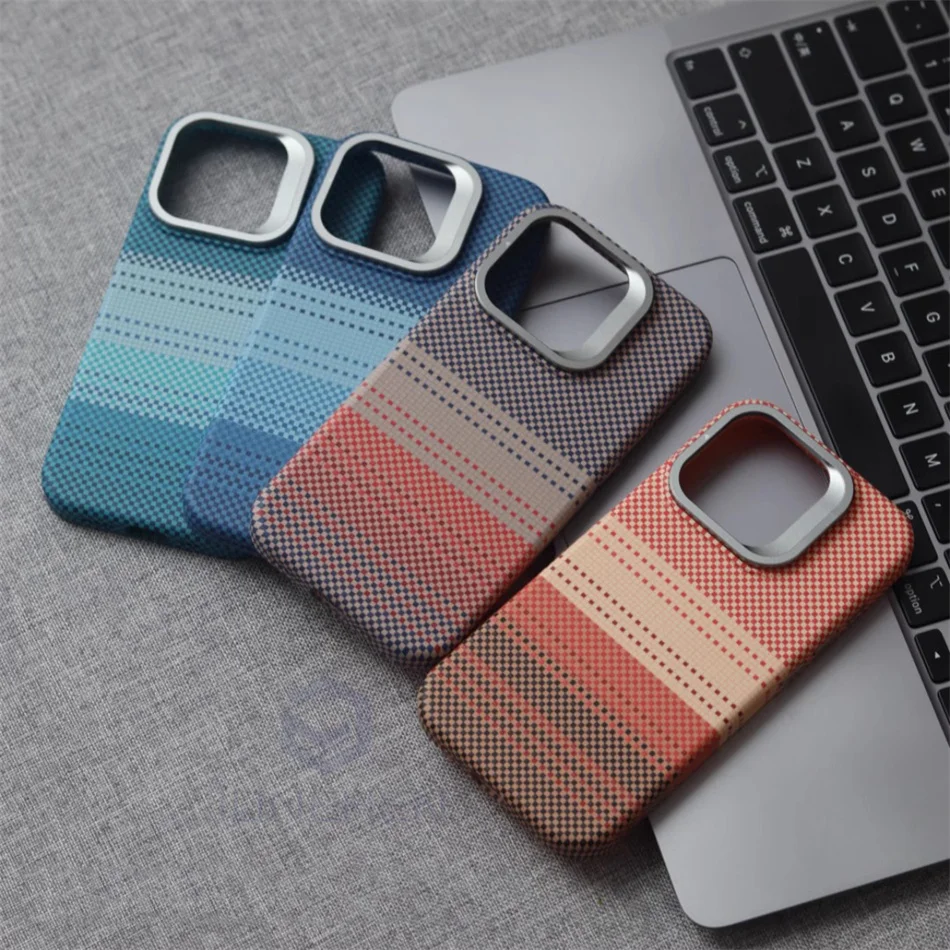 Color: Clear, Material: POLYESTER - Luxury Magnetic Stand Metal Lens Relief Carbon Fibre Pattern For Magsafe Case For iPhone 15 14 13 Pro Max Shockproof  Back Cover