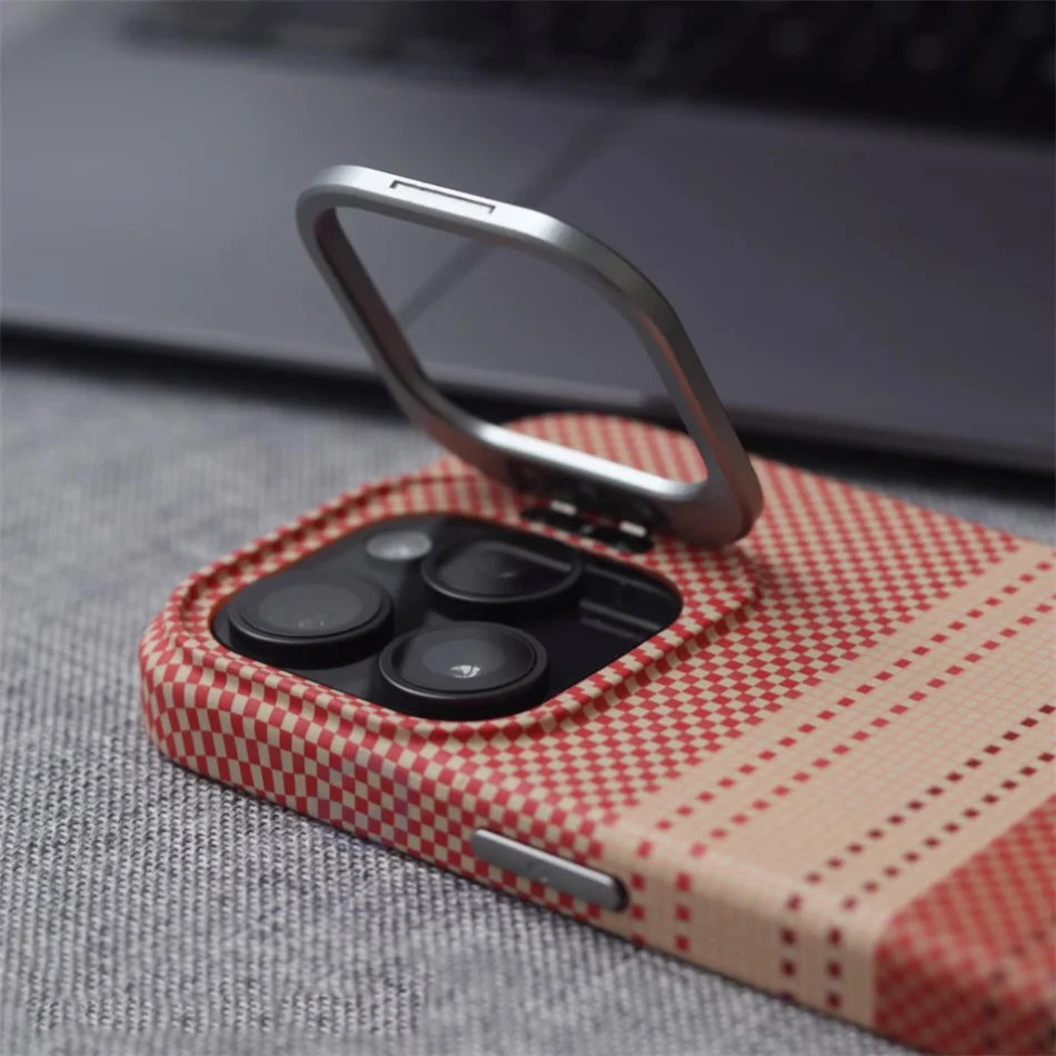 Color: Clear, Material: POLYESTER - Luxury Magnetic Stand Metal Lens Relief Carbon Fibre Pattern For Magsafe Case For iPhone 15 14 13 Pro Max Shockproof  Back Cover