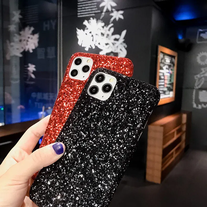 Color: black, Material: Neoprene - Hard Shiny Diamond Girly Phone Case for iPhone 11 12 13 14 15 Pro Max 14 15Plus