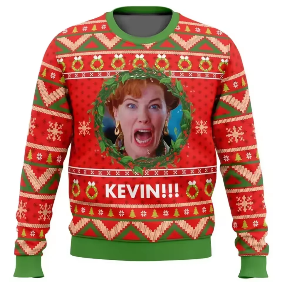 Color: MULTI, Size: XXXL - Home Alone Ugly Christmas Sweater Men Women Pullover Hot Sale Round Neck Long Sleeve Top Christmas Clothing 3D Funny Printed