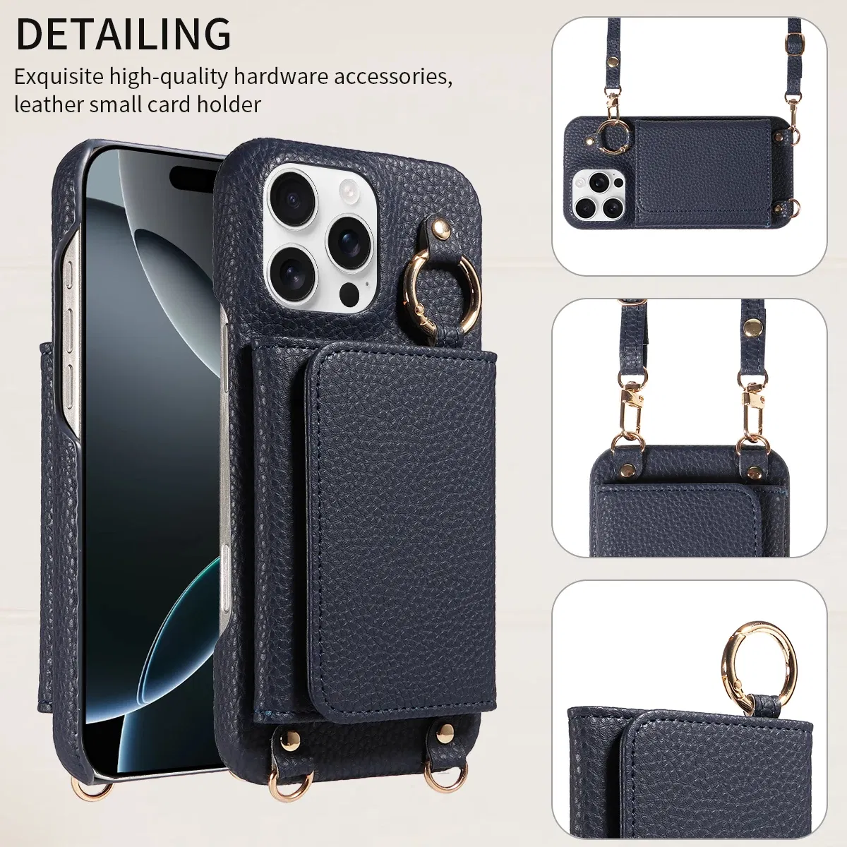 Color: Blue, Bundle: Case & Strap, Material: Artificial Leather, Compatibility by Model: iPhone 15 Pro Max - For IPhone16 15 Pro Max 14 13 12 Series PU Leather Magsafe Magnetic Wireless Charging Shockproof Crossbody Wallet Phone Case